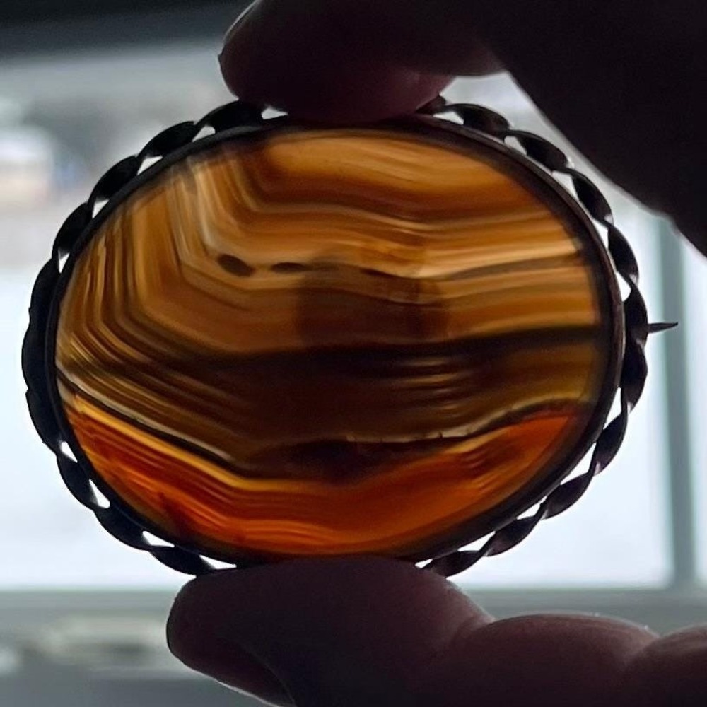 Victorian Sterling Silver Banded Agate Brooch C Clasp - Picture 2 of 7